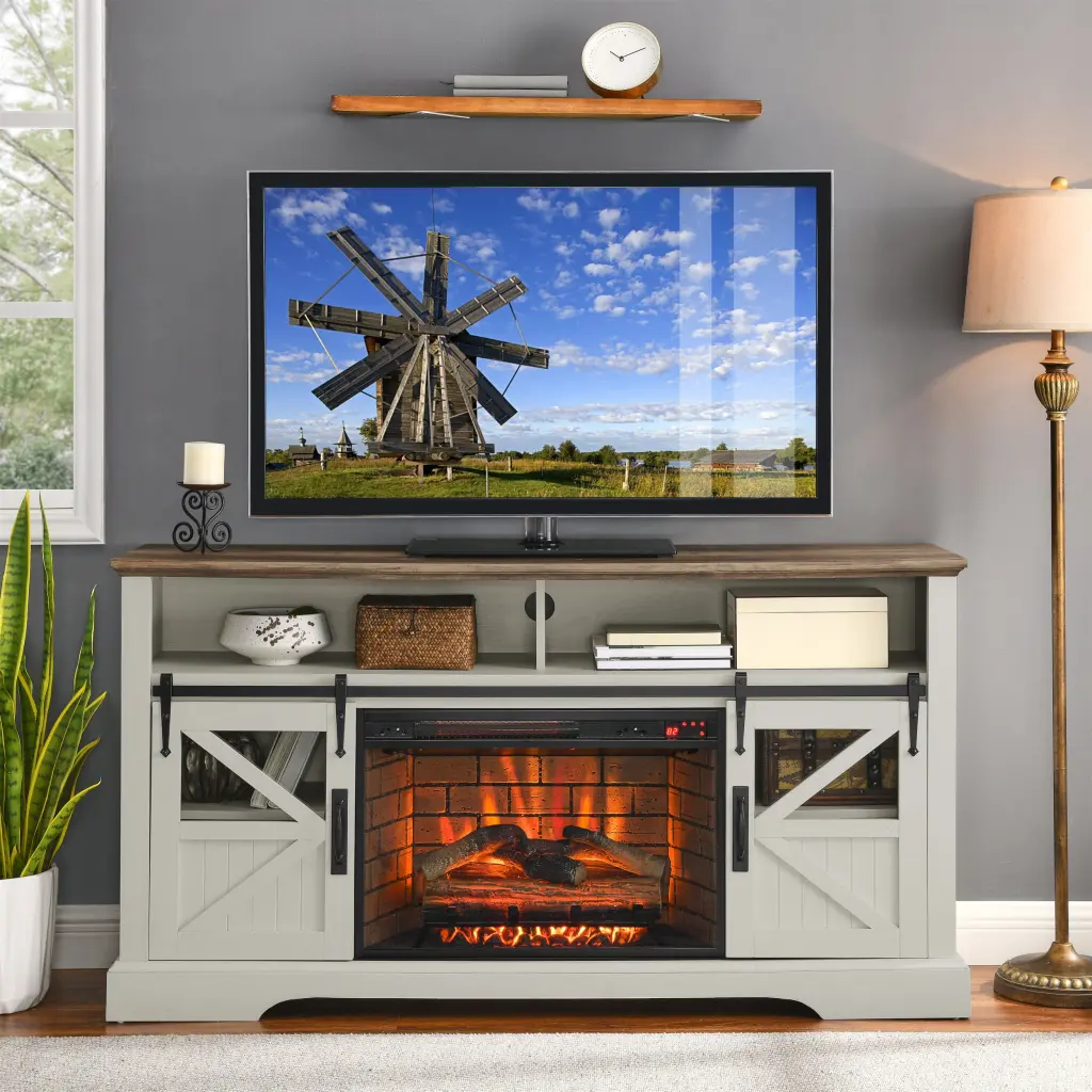 60 Inch Electric Fireplace Entertainment Center Door Sensor Jasmi Modern TV Stand cambridge electrical manufacturing