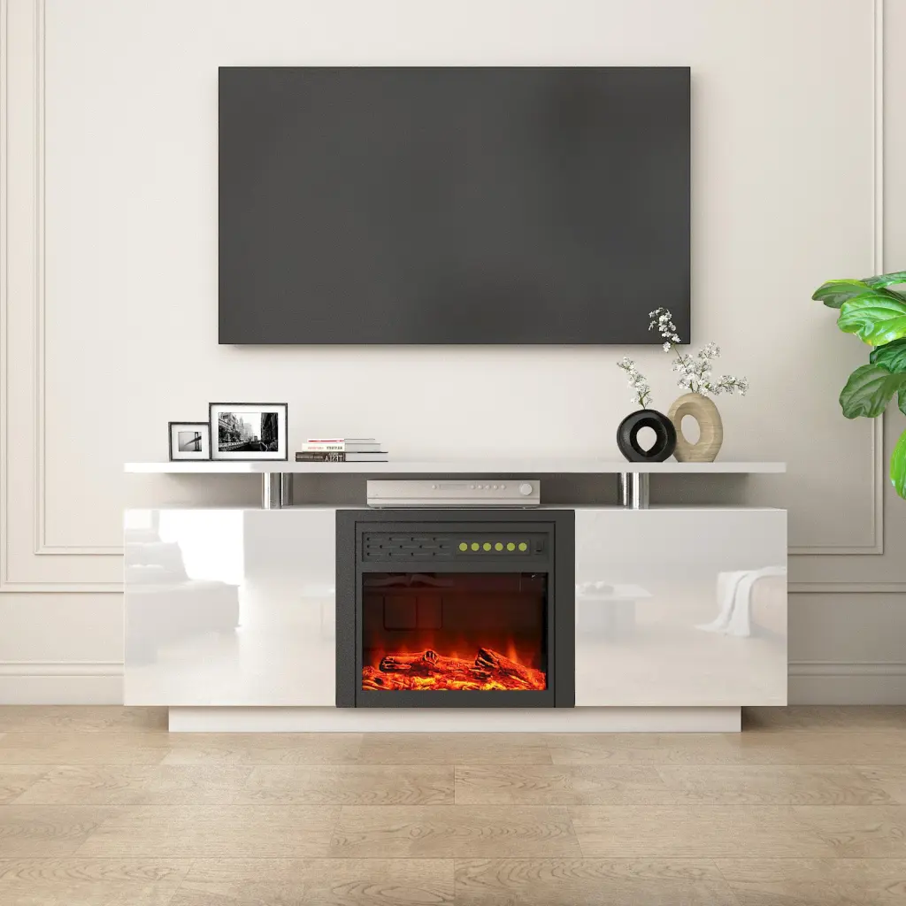 160Cm High Gloss TV Cabinet Fireplace Heat and Flame Effect zr furniture