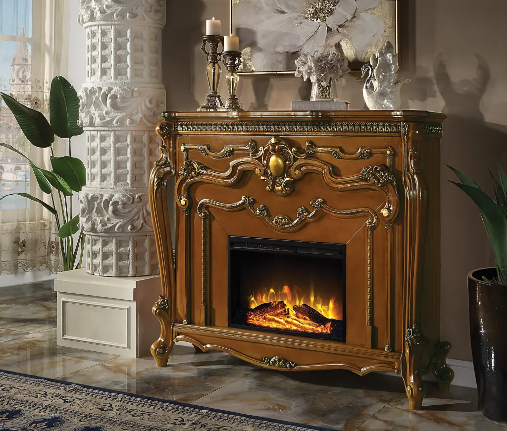 Picardy Fireplace Honey Oak Finish Ac01344 Oak Solid Wood MDF acme onsite store