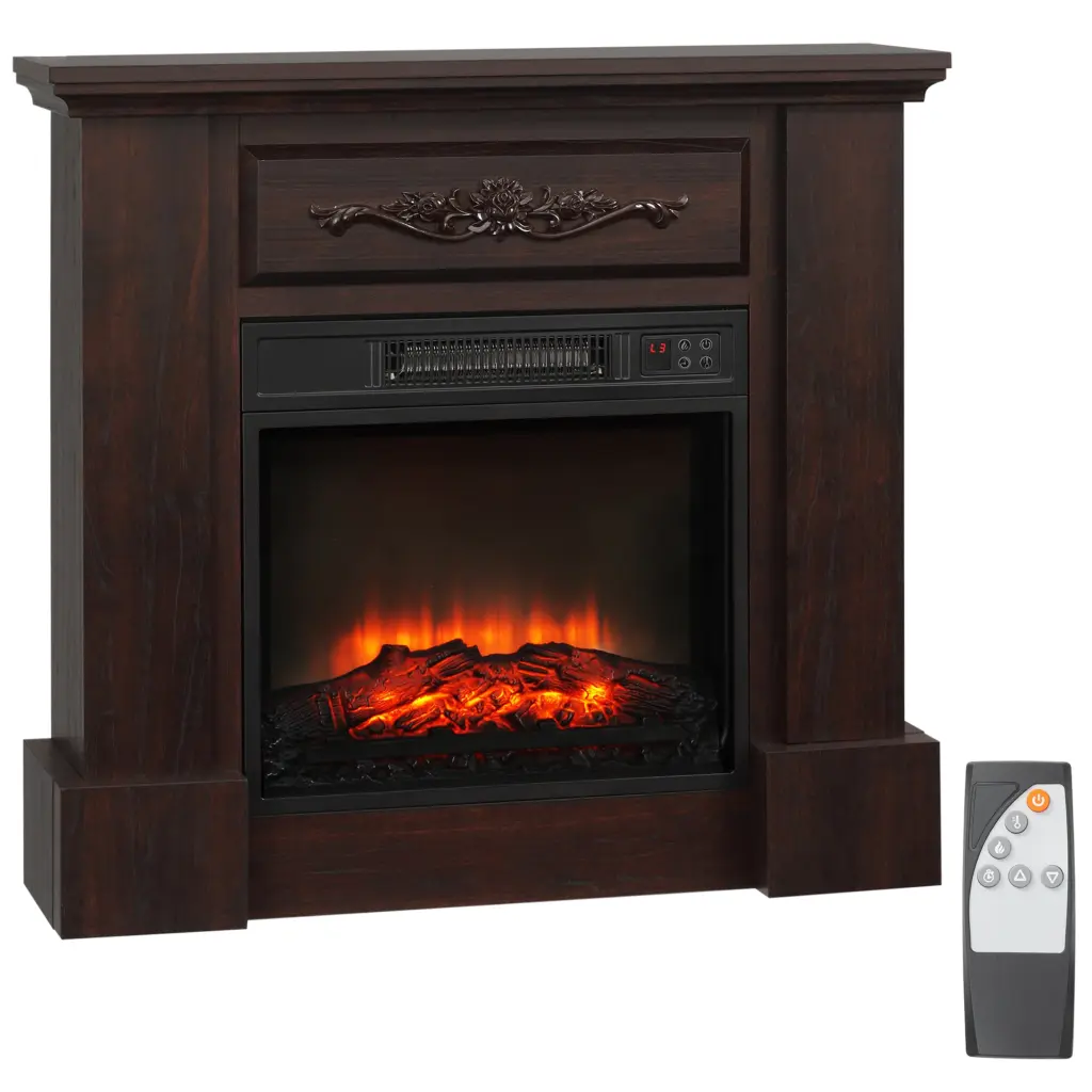 Homcom 32 Inch Electric Fireplace Mantel Freestanding Heater LED Flame Living Room Decor aosom business
