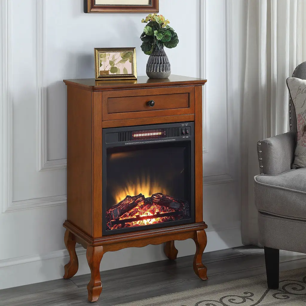 Walnut 1 Drawer Fireplace Queen Ann Leg Electric Walnut Primary Living Room Heater furniture max