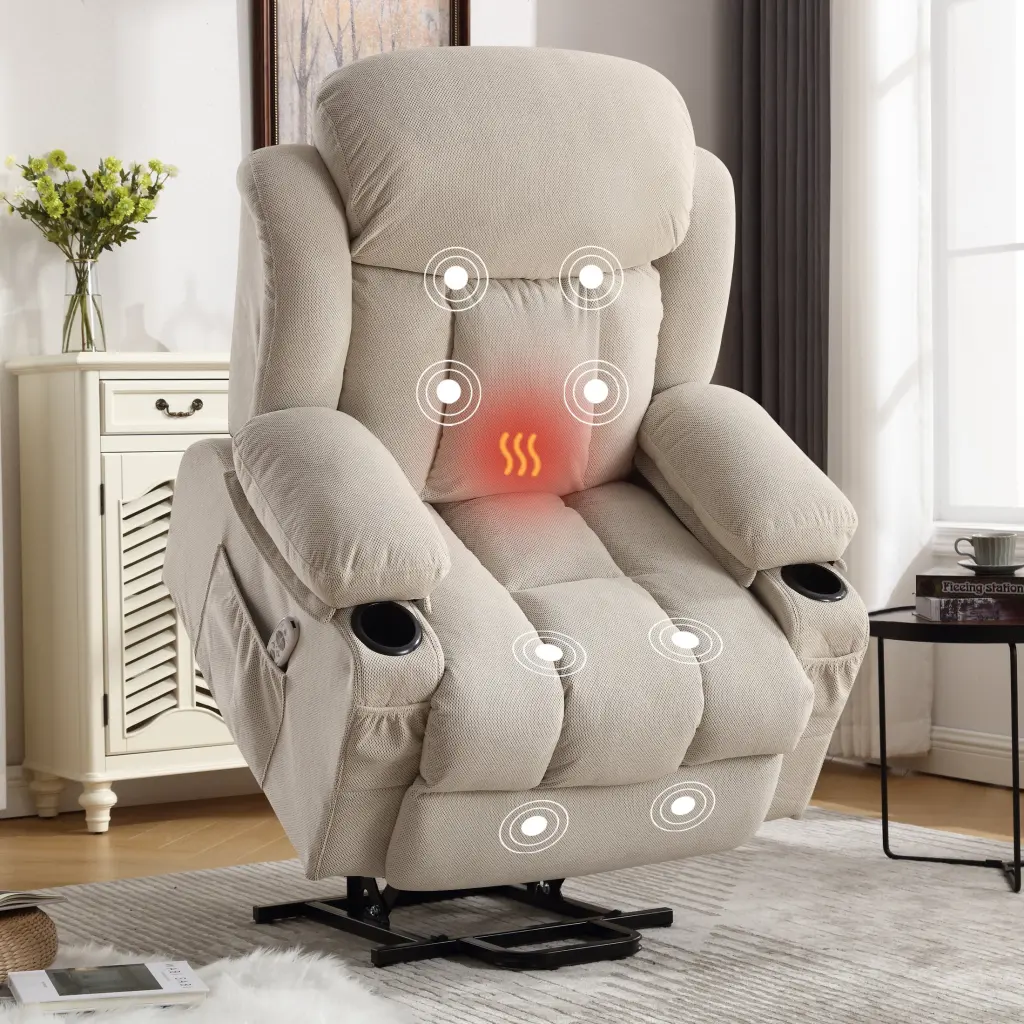 Power Lift Recliner Chair Heat And Massage Electric Fabric Recliner vanbow chair
