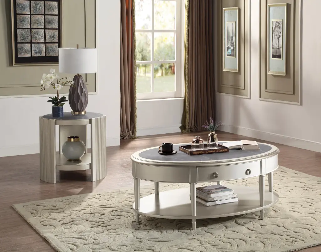 Kasa End Table Sintered Stone Champagne Finish Lv01503 Champagne Wood Living Room acme onsite store