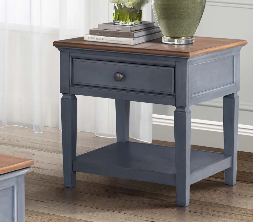 Americana 24 Inch End Table No Assembly Required Corduroy Blue Finish bridgevine home