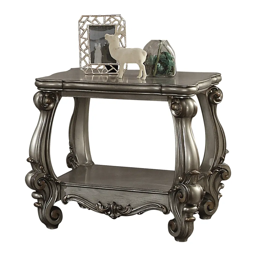 Antique Platinum End Table Bottom Shelf Grey Living Space furniture max