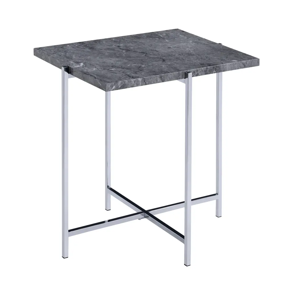 Grey and Chrome Rectangle End Table Living Room furniture max
