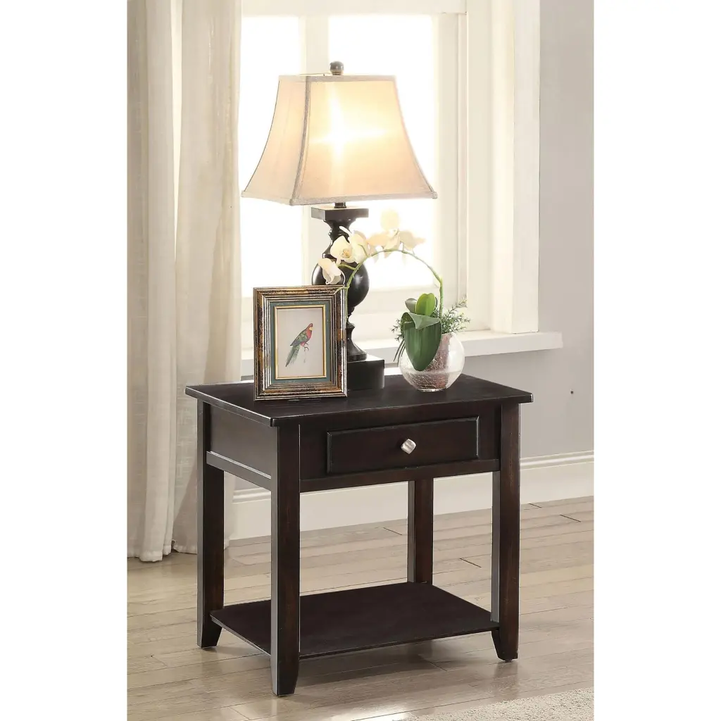 Walnut 1 Shelf End Table Brown Soft Close Drawers Primary Living Room furniture max