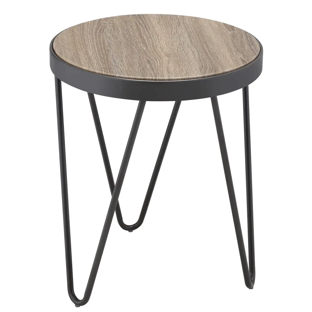Weathered Grey Oak And Black End Table Primary Living Space Industrial Style furniture max