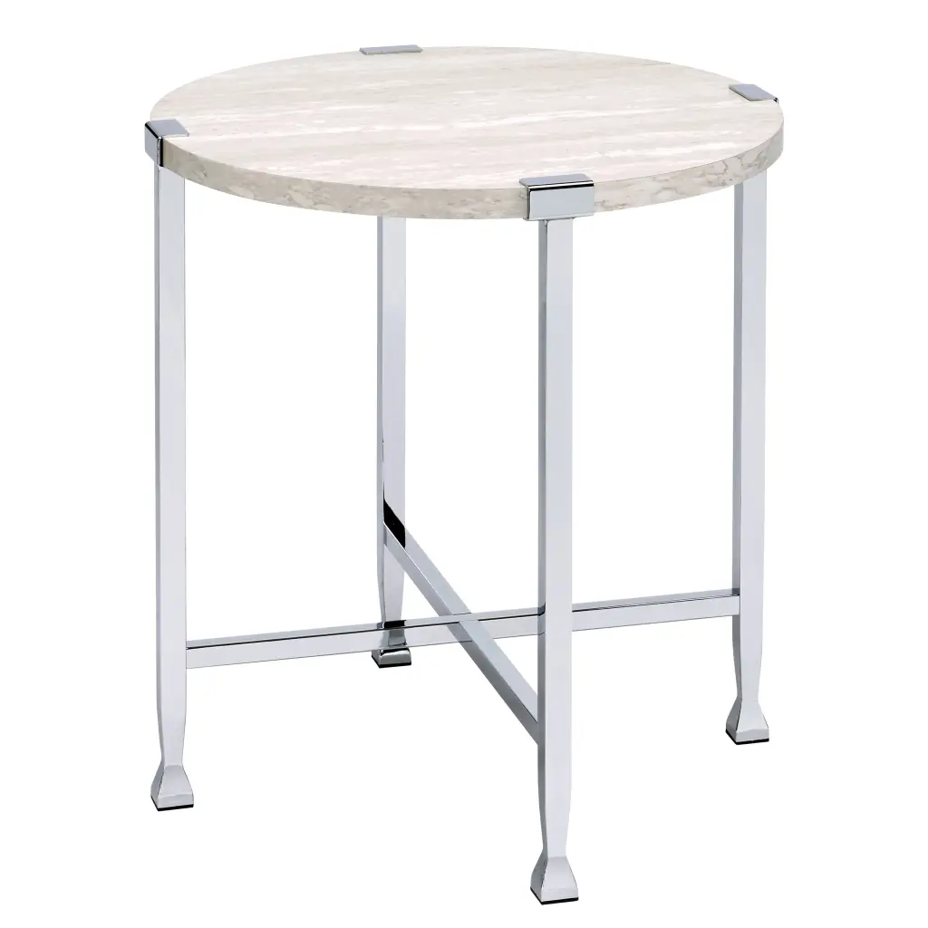 White Oak Chrome End Table X Base Modern Side Table furniture max