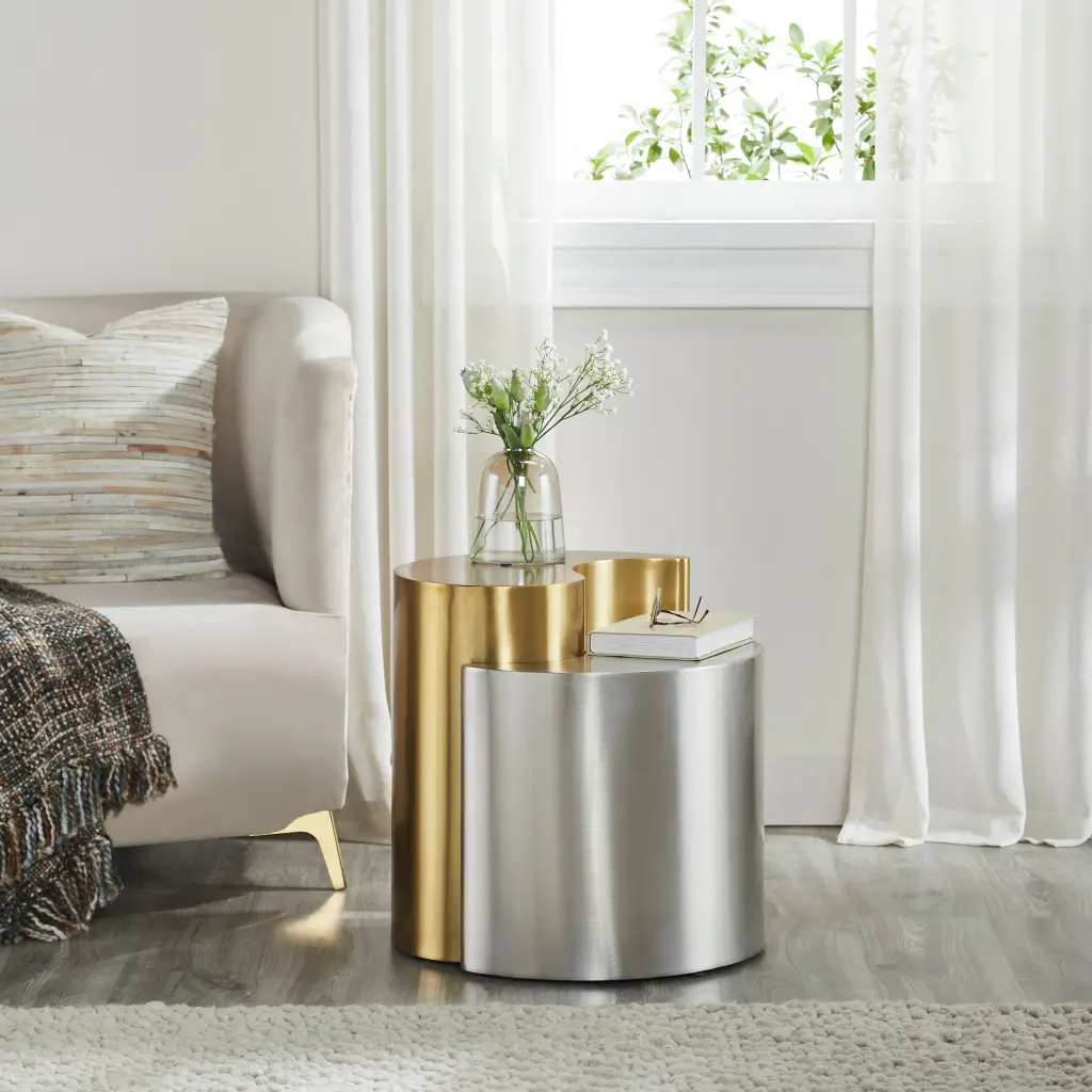 Ying Yang Modern Contemporary 2 Piece End Table Iron Shelf galaxy home furnishings