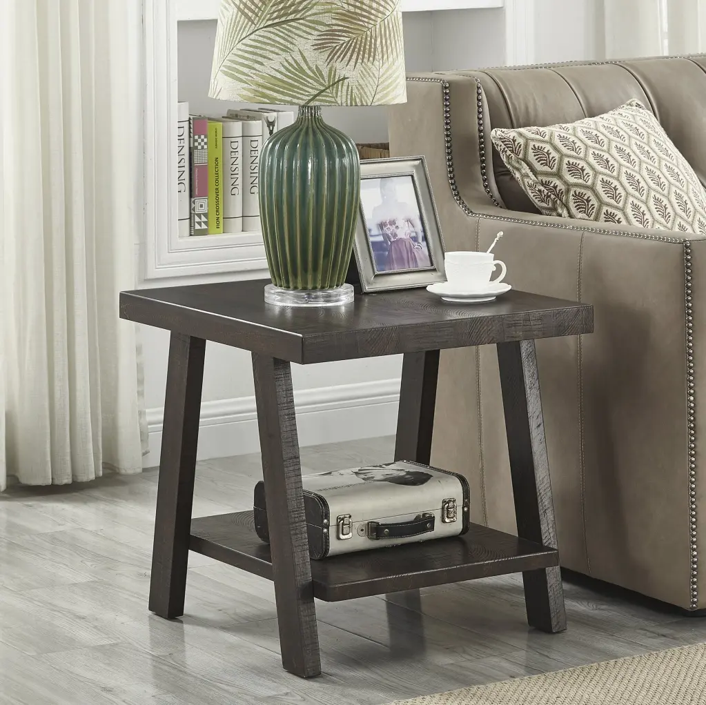 Athens Contemporary Wood Shelf End Table Weathered Espresso Brown M - Modern Side Table hz
