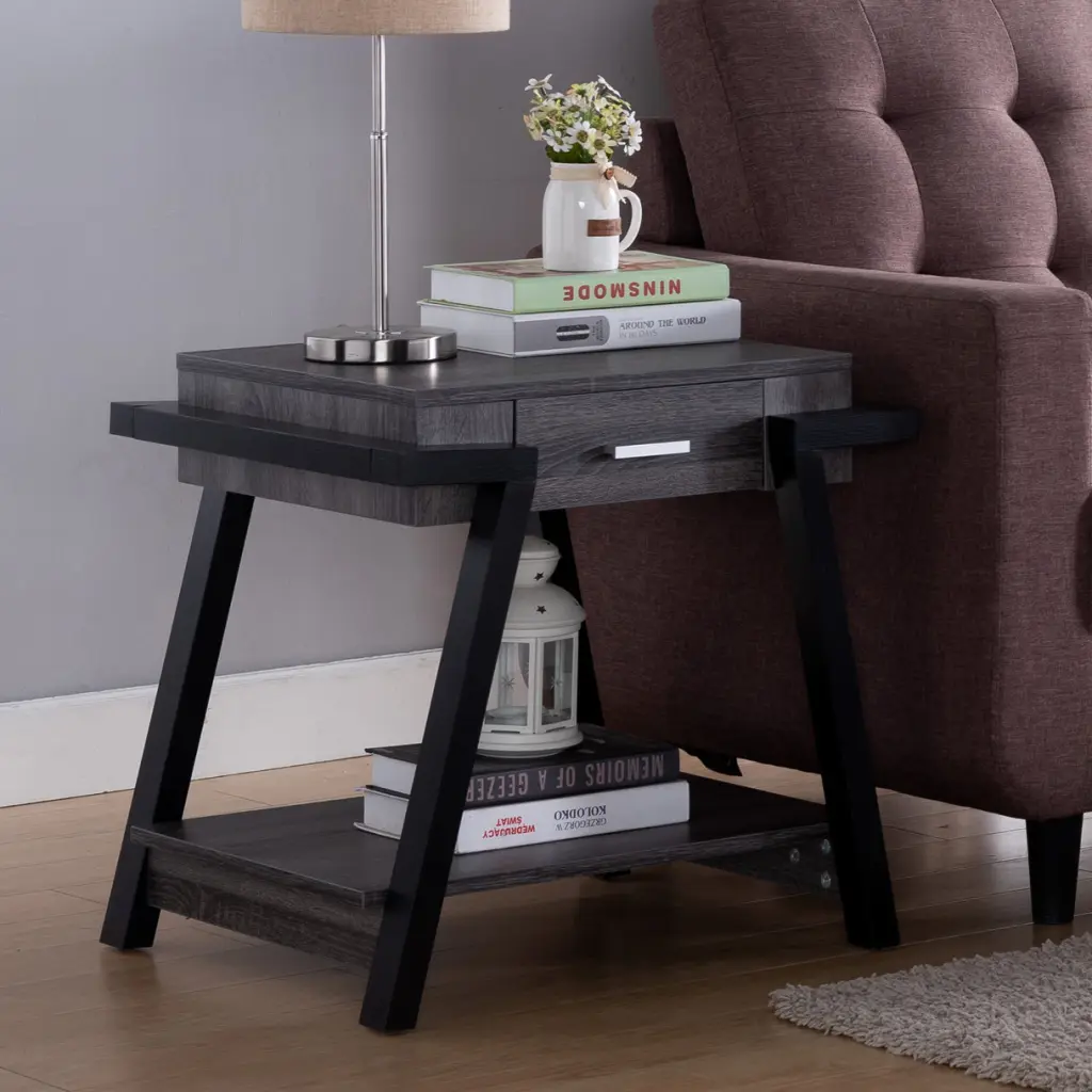 Distressed Home End Table Drawer and Storage Shelf Side Table id international- inc.
