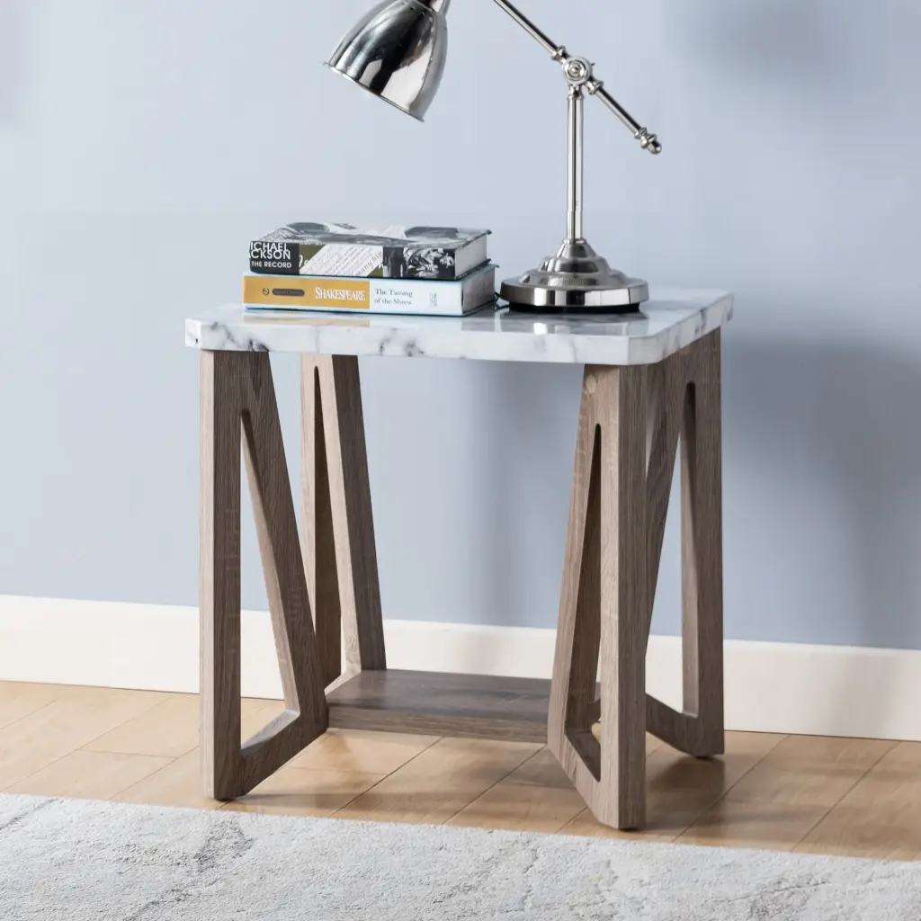 Marble Tabletop Home Accent Table Modern End Table Faux Marble White id international- inc.