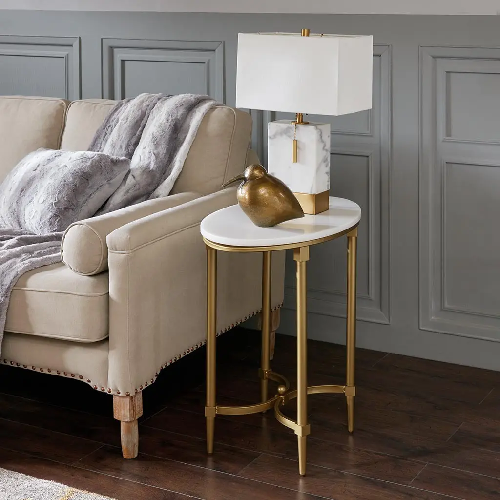 Bordeaux End Table White Gold Marble Top Side Table Living Room jla