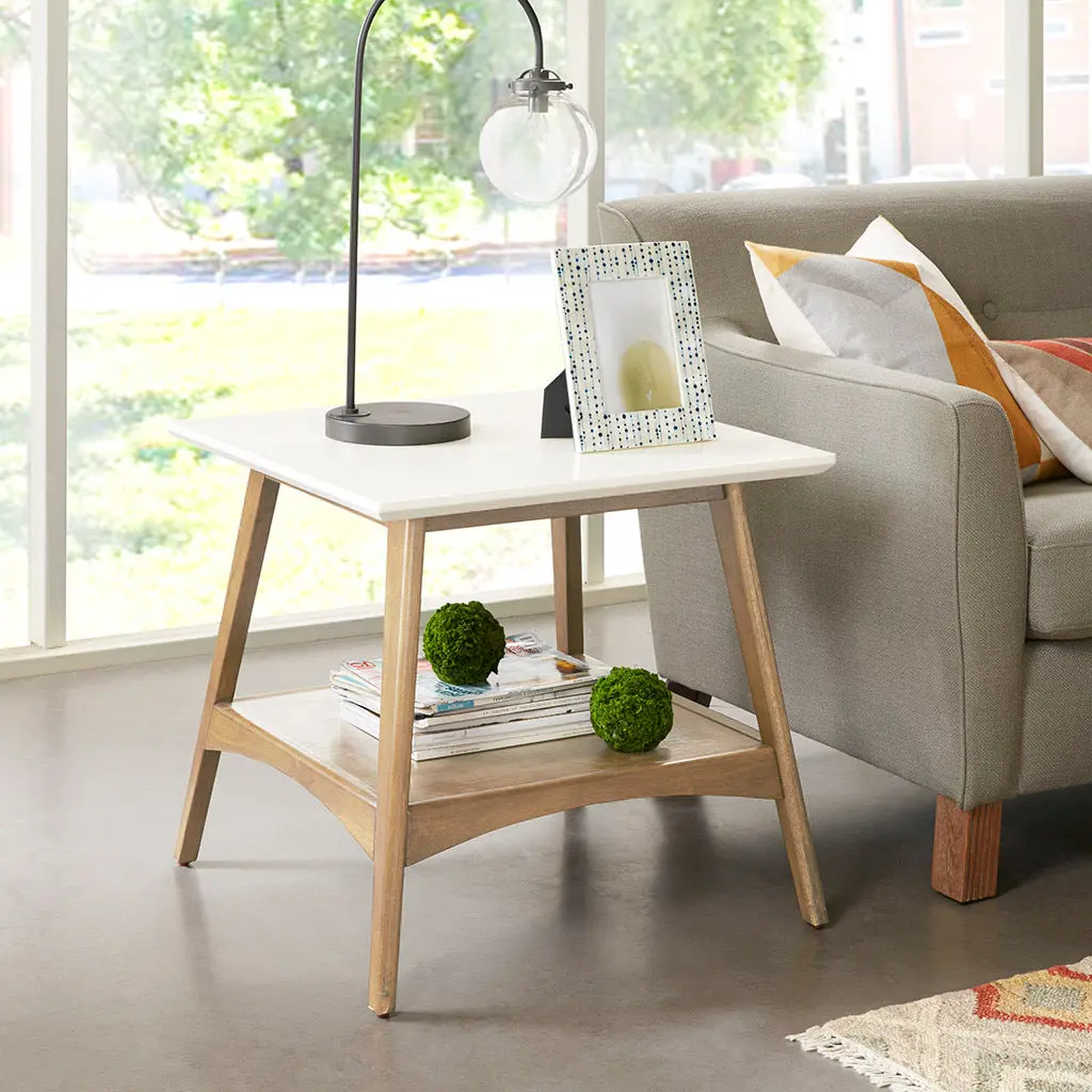 End Table Off White Natural Wood jla