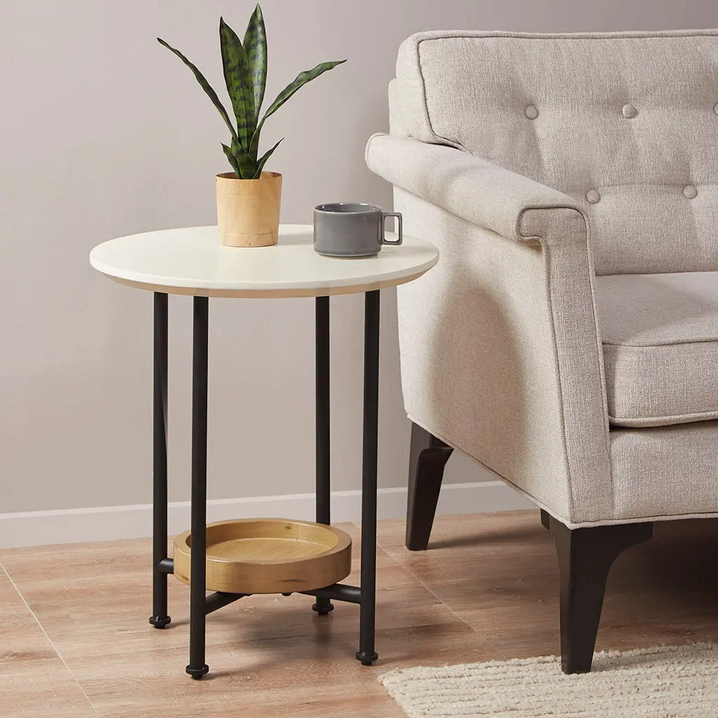 End Table White Natural Wood Side Table Living Room jla