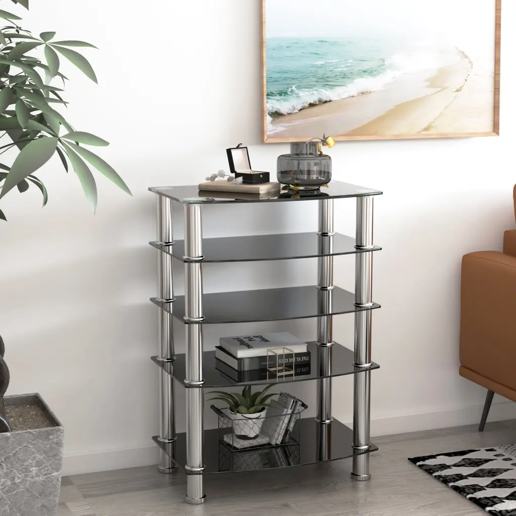 5 Tier Tempered Glass Side Table Stainless Steel Frame Living Room jws-w241