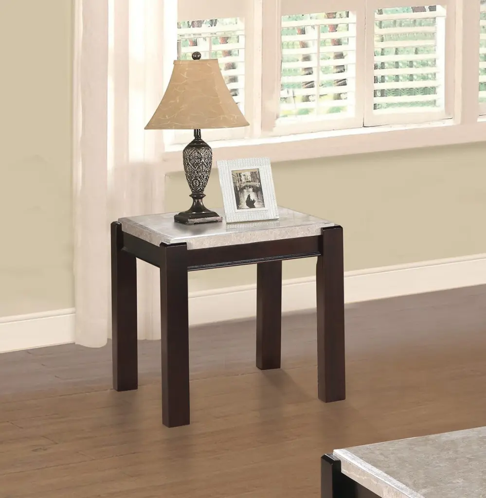 Authentic Marble Top End Table Dark Cherry Finish Wood Frame Contemporary Design kanepe