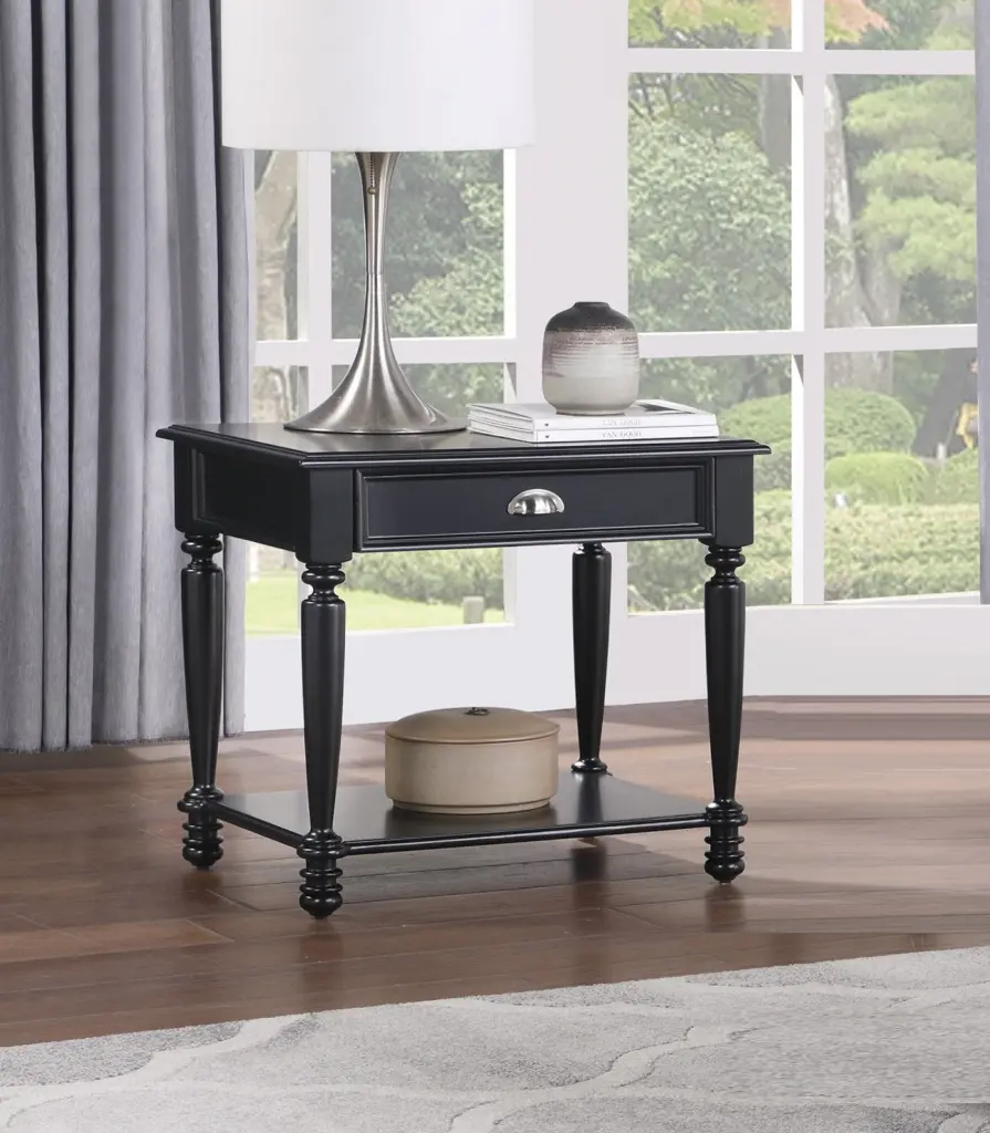 Timeless Design Black Finish End Table Drawer And Bottom Shelf Wooden Nightstand kanepe