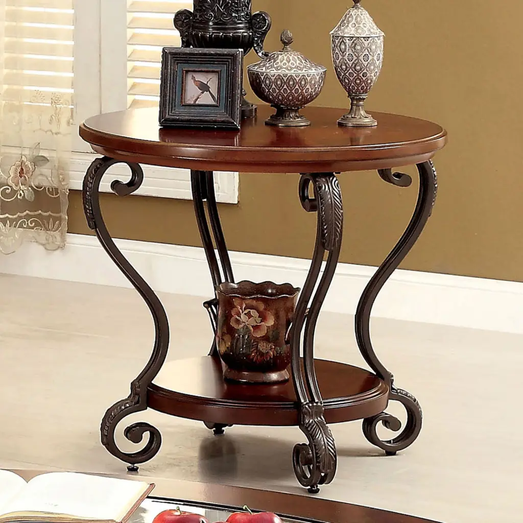 Traditional Style Brown Cherry End Table Open Bottom Shelf kanepe