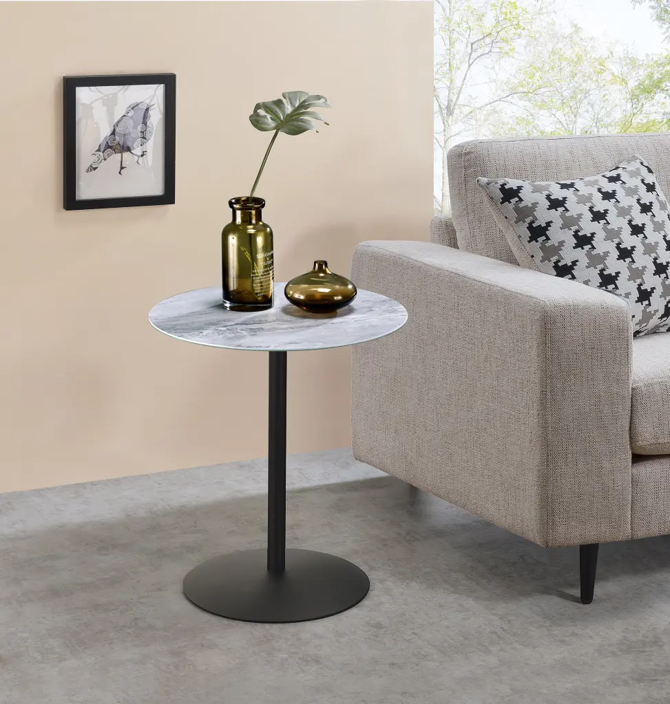 Circa 17.5 Inch End Table Gray Marble Textured Top and Glass Base lilola home