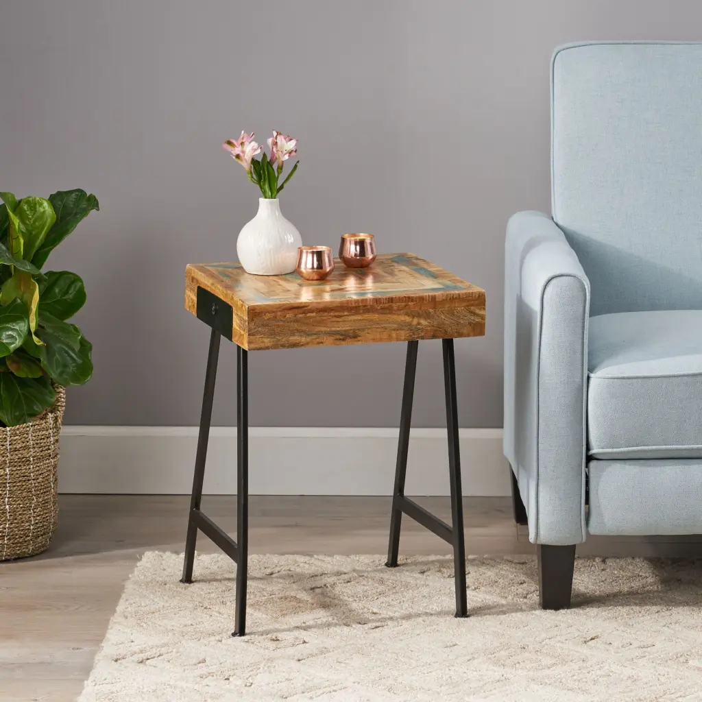 Wood & Iron End Table Natural Wood Metal nh-cloudhouse