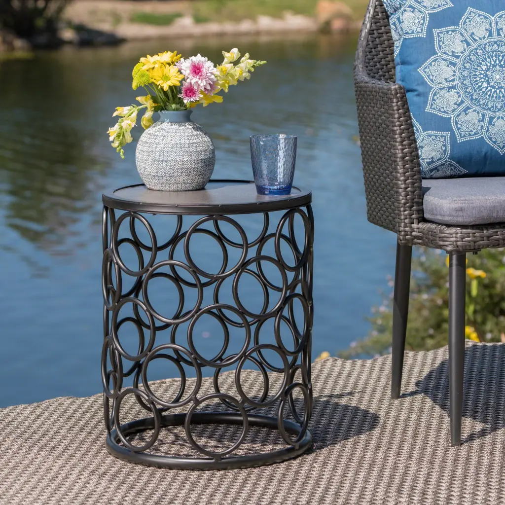 Side Table Grey Black Metal End Table Living Room or Bedroom nh-comfortcove