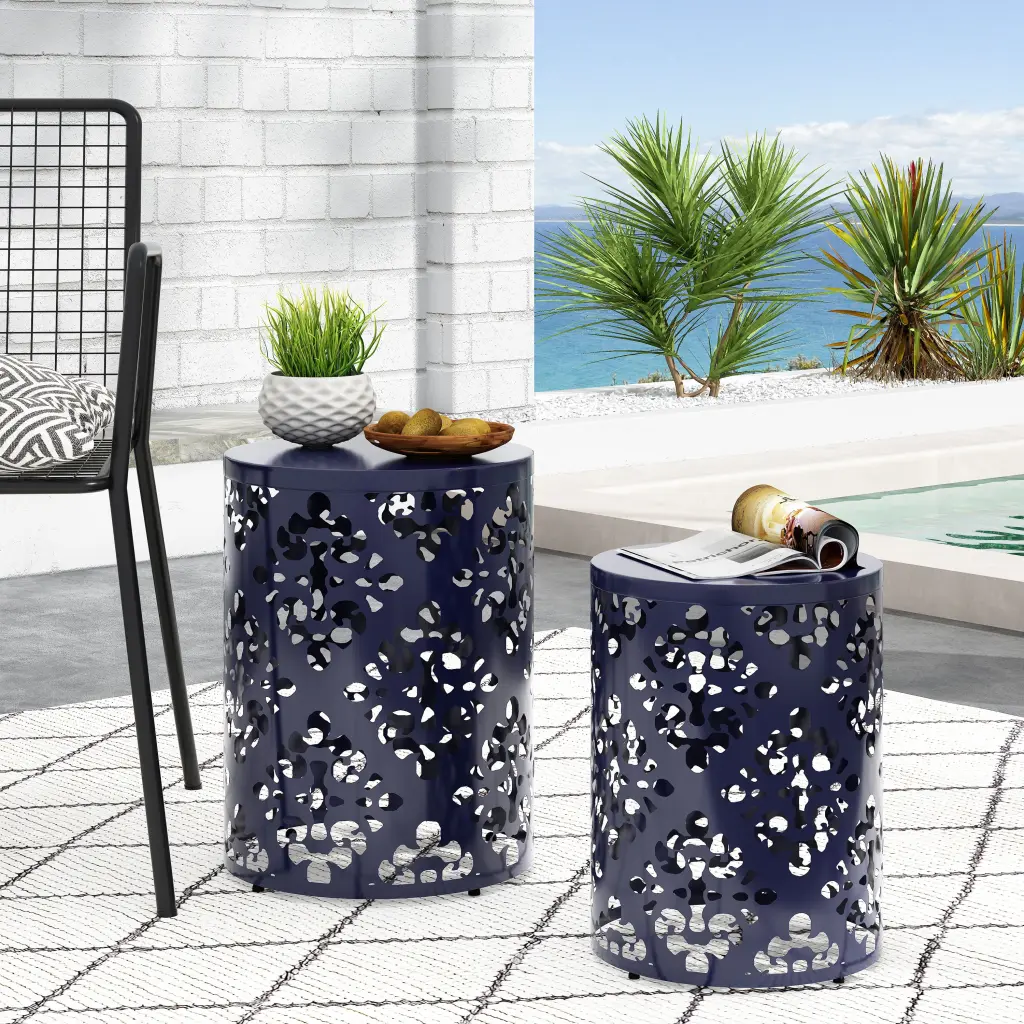 Metal S 2 End Table Navy Blue Iron Side Table Living Room nh-gardenpara