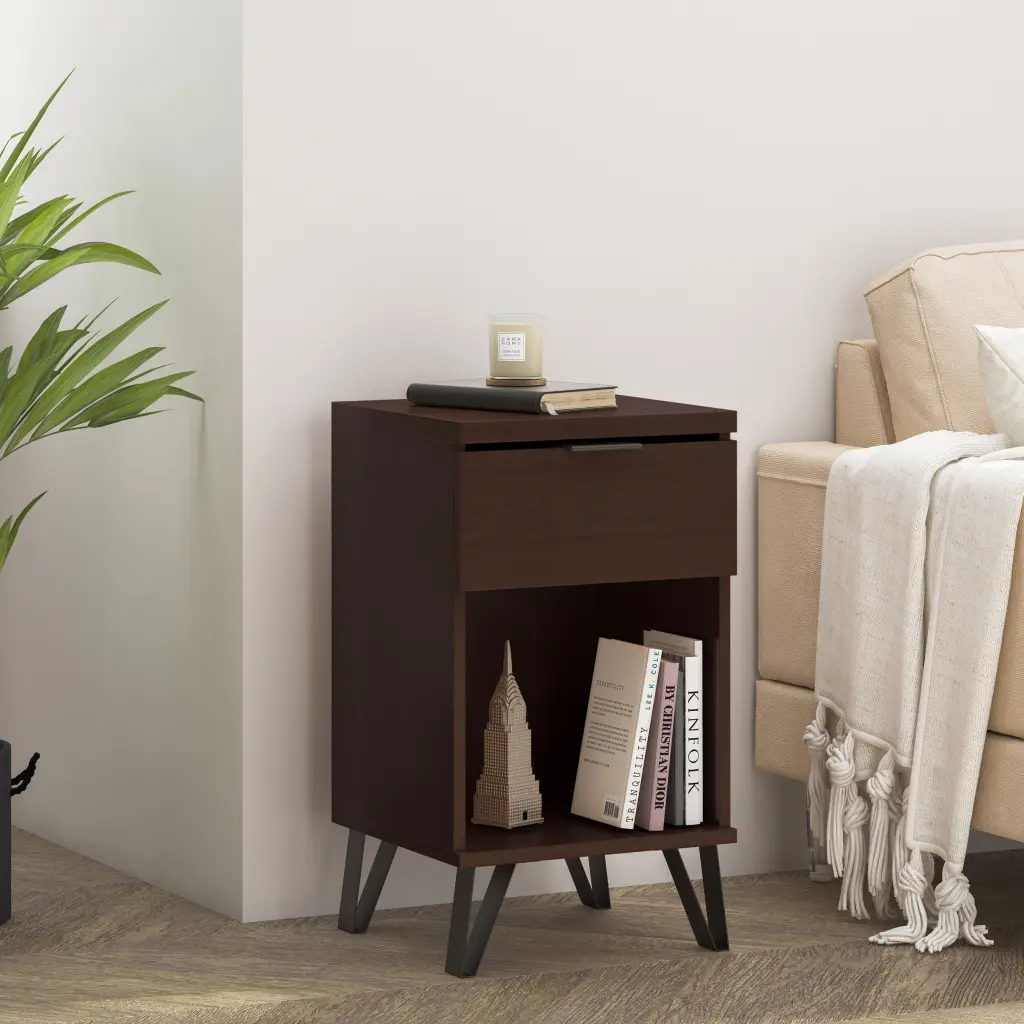 1 Drawer Tall End Table Walnut MDF nh-inmax