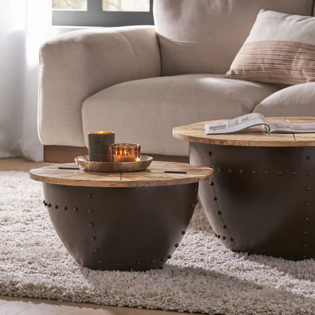 Wooden & Iron End Table Natural Metal & Wood Side Table nh-perfect home