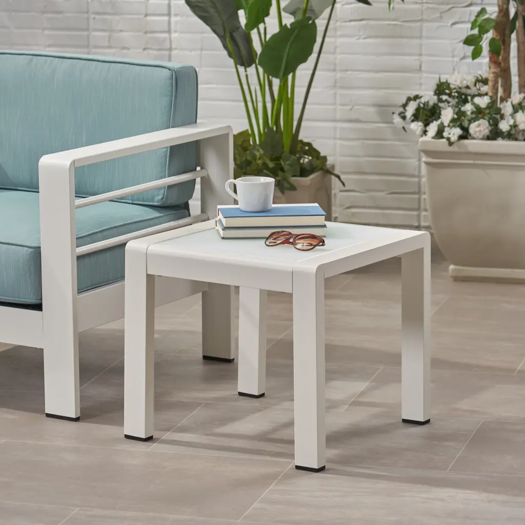 Cape Coral Side Table White Aluminium Modern End Table Living Room Bedroom Outdoor Use nh-purenest