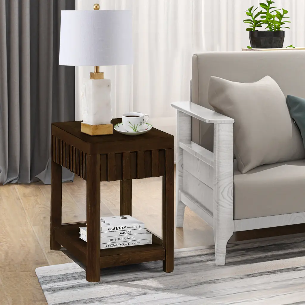 25 Inch Rectangular Farmhouse End Table Storage Shelf Sofa Side Table Rustic Nightstand power growth furniture