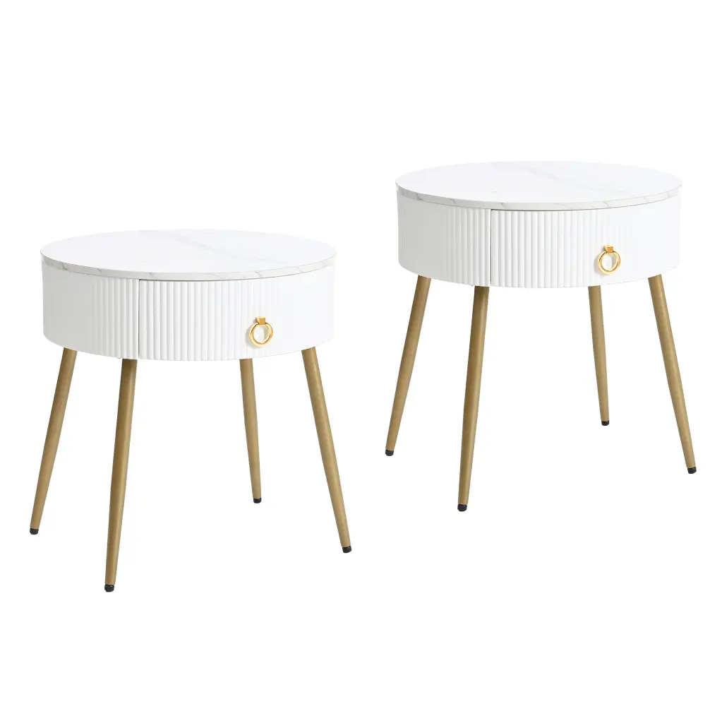19.6 Inch Easy Assembly End Tables High Gloss Faux Marble Tabletops rnb