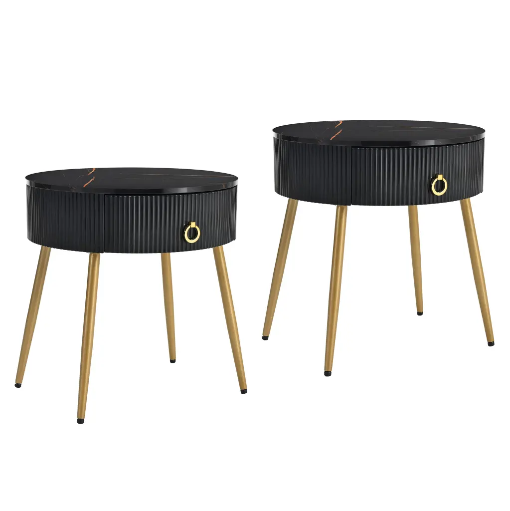 19.6 Inch Easy Assembly End Tables High Gloss Faux Marble Tabletops rnb