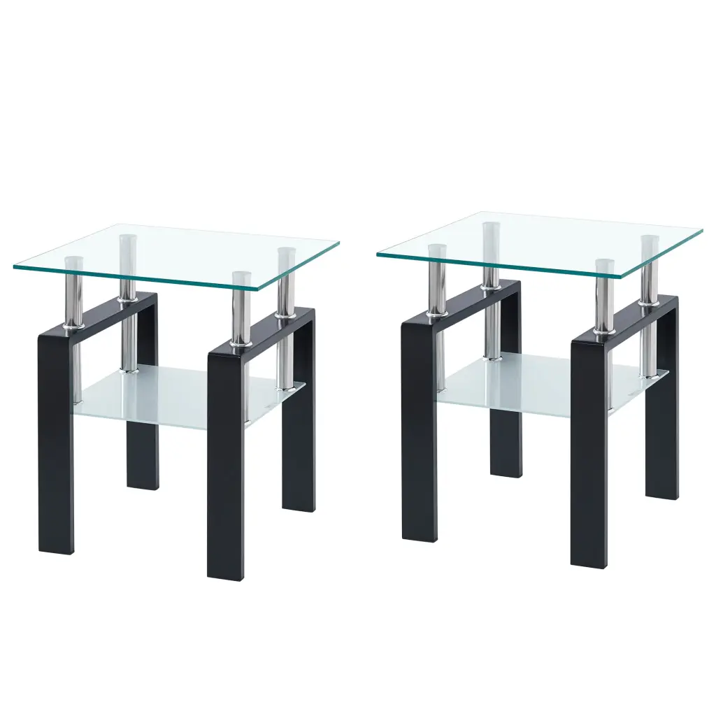 2 Piece Clear Tempered Glass Small End Table Living Room Modern Side Table rnb