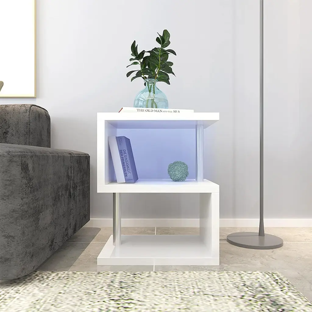 3 Tier S Influenced End Table High Gloss Side Table Open Storage Shelf rnb