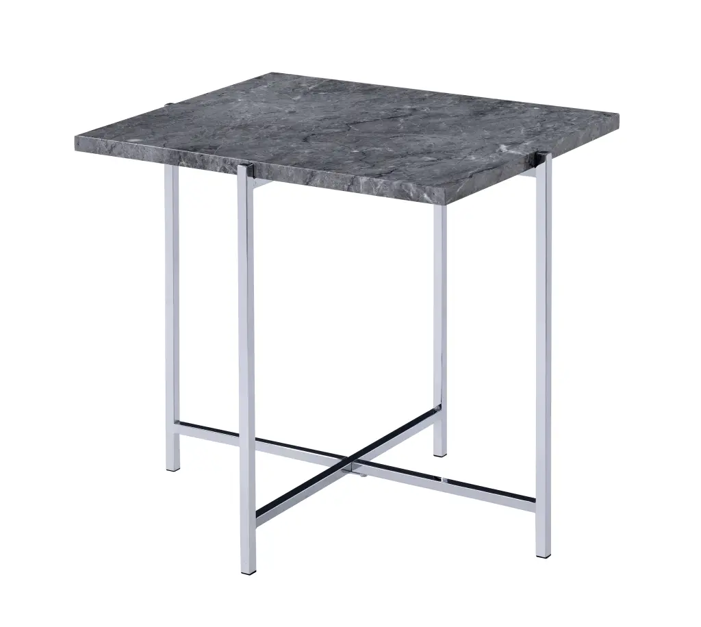 Contemporary Marble Top End Table Trestle Base Gray And Silver Living Room Accent Table royal hampton