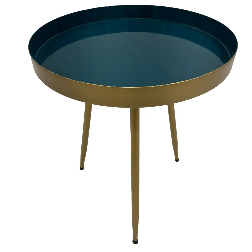 Enid 19 Inch Side End Table Iron Brass Plating Enamel Blue Top royal hampton
