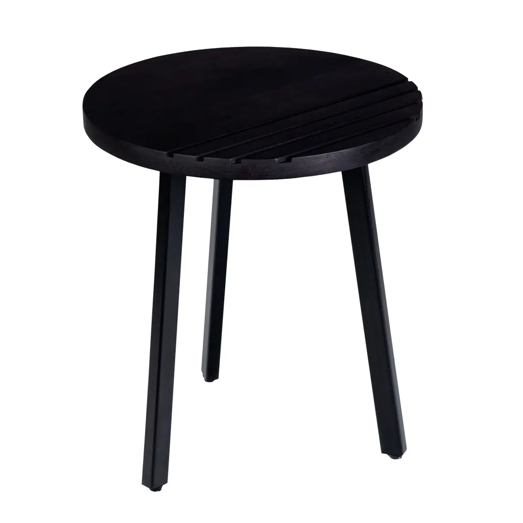 18 Inch Round Mango Wood Side End Table - Grooved Design Metal Legs royal hampton