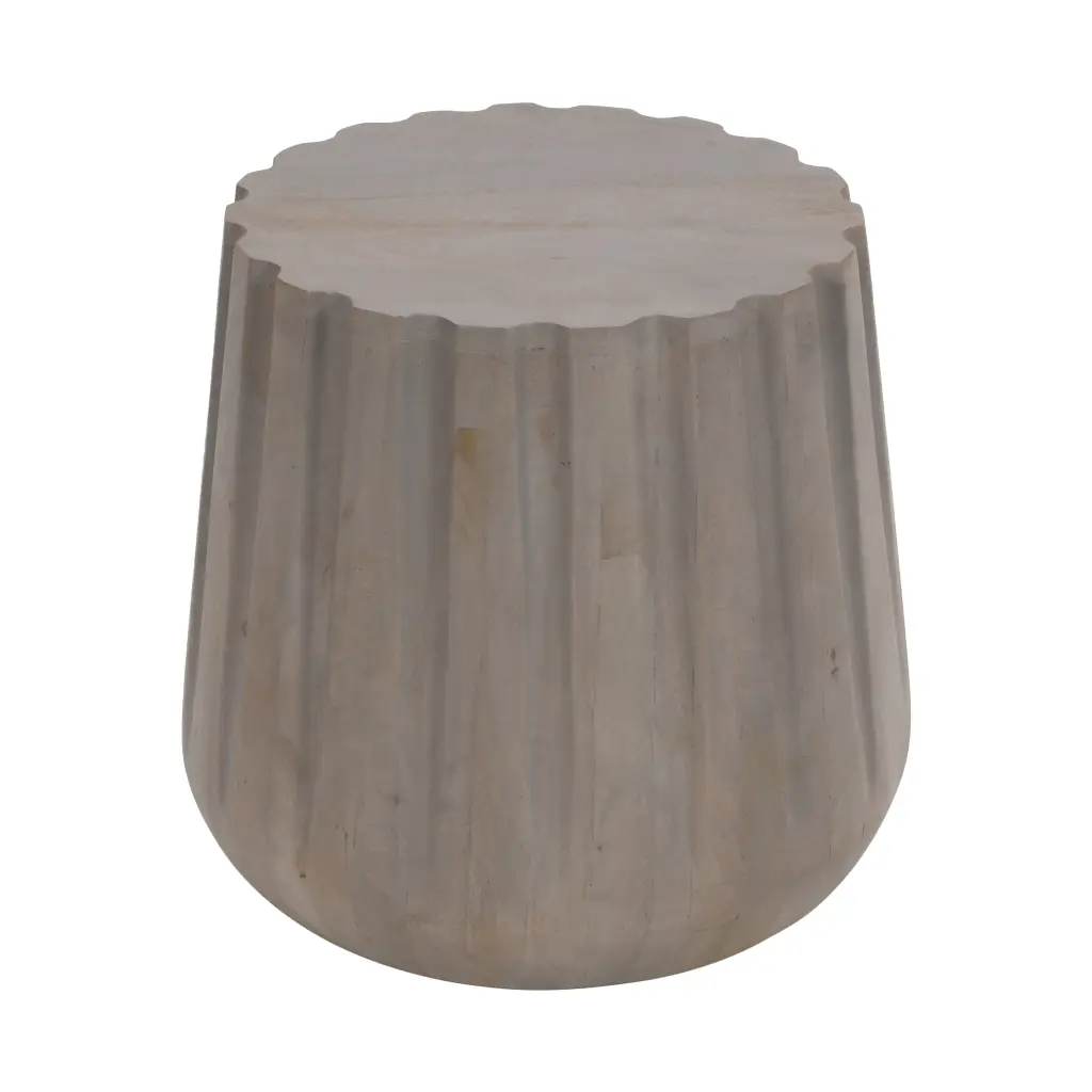 22 Inch Side End Table Mango Wood Drum Influence Artisan Made Grooved royal hampton