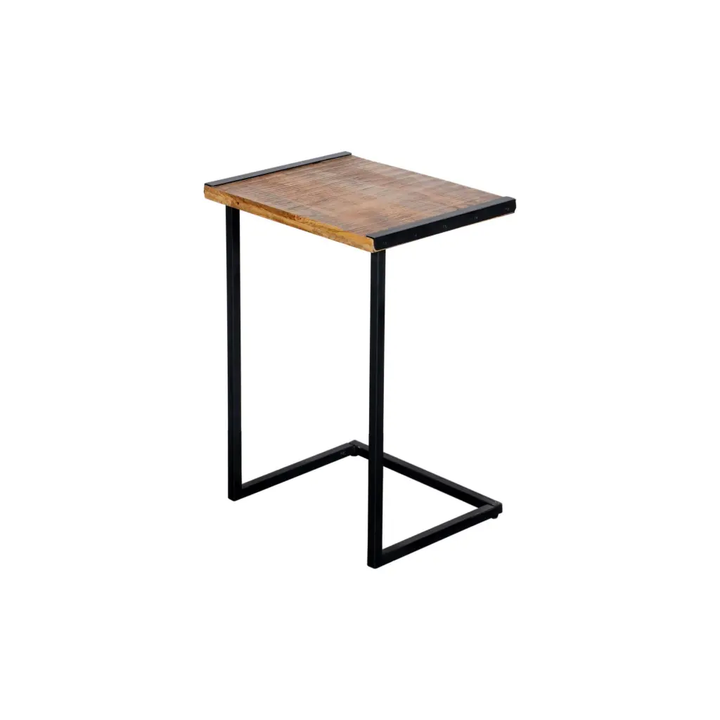 Mango Wood Sofa Side End Table Metal Cantilever Base Brown royal hampton