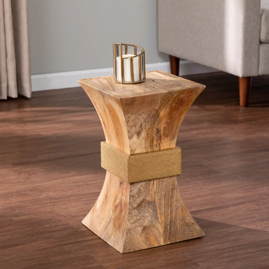 Turvey Square Side Table Brass Accents Natural Solid Wood End Table sei