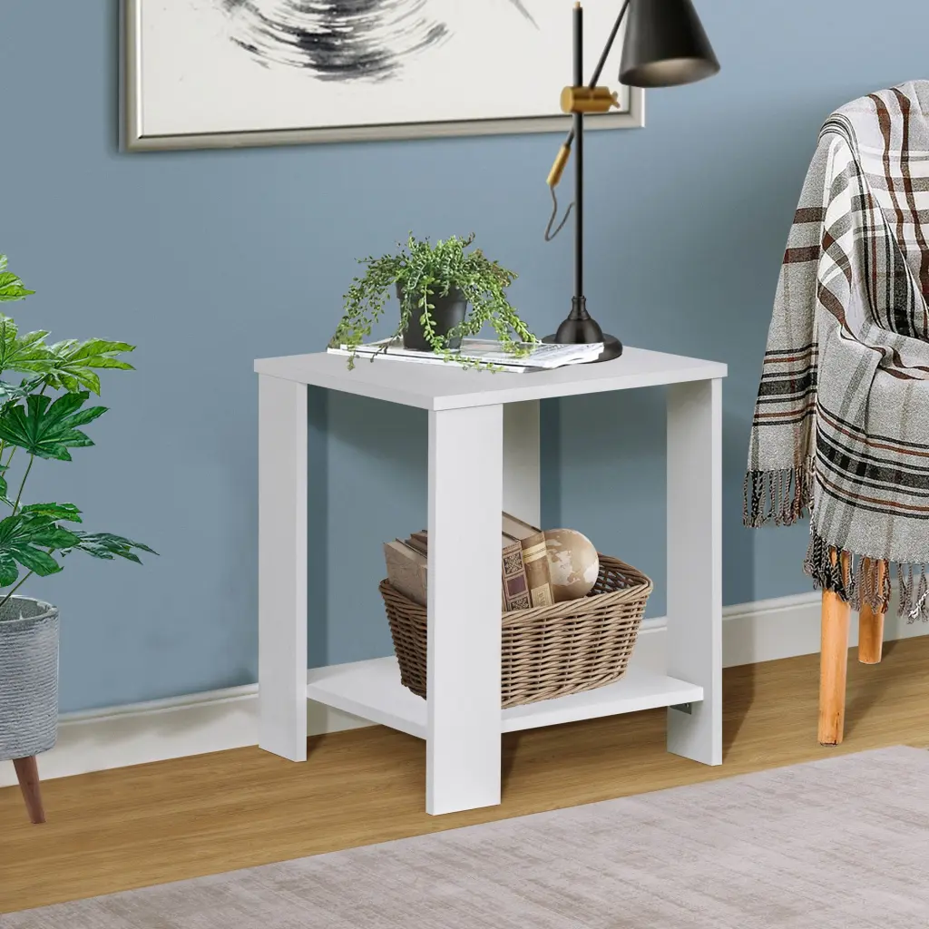 End Table 1Set 2 Modern White Side Table Lower Shelf Storage singularity