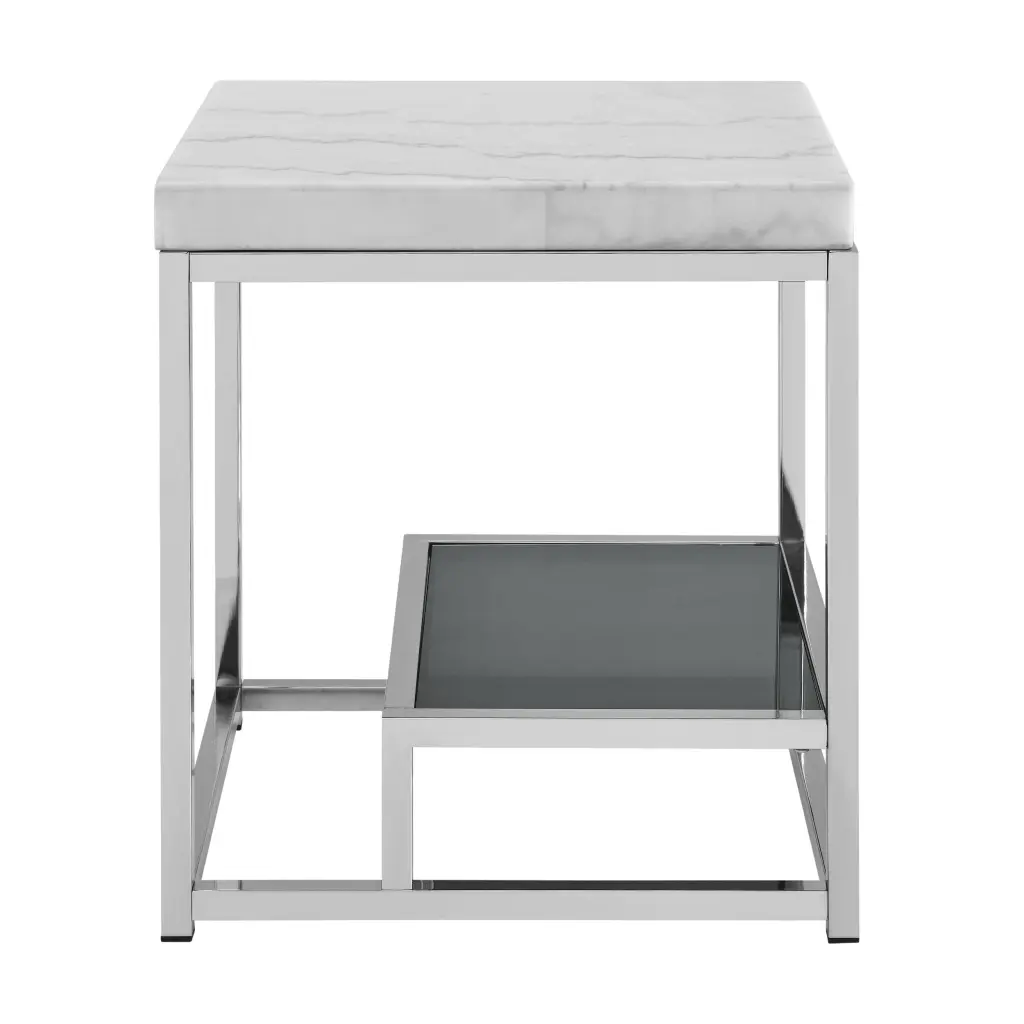 Aston White Marble Top End Table Modern Side Table Living Room or Bedroom steve silver furniture