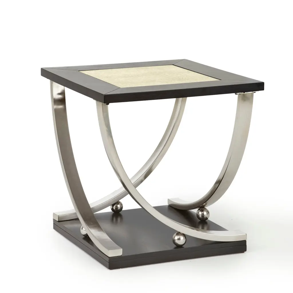 Transitional Style Statement End Table Dramatic Stainless Steel Legs Living Room Accent steve silver furniture