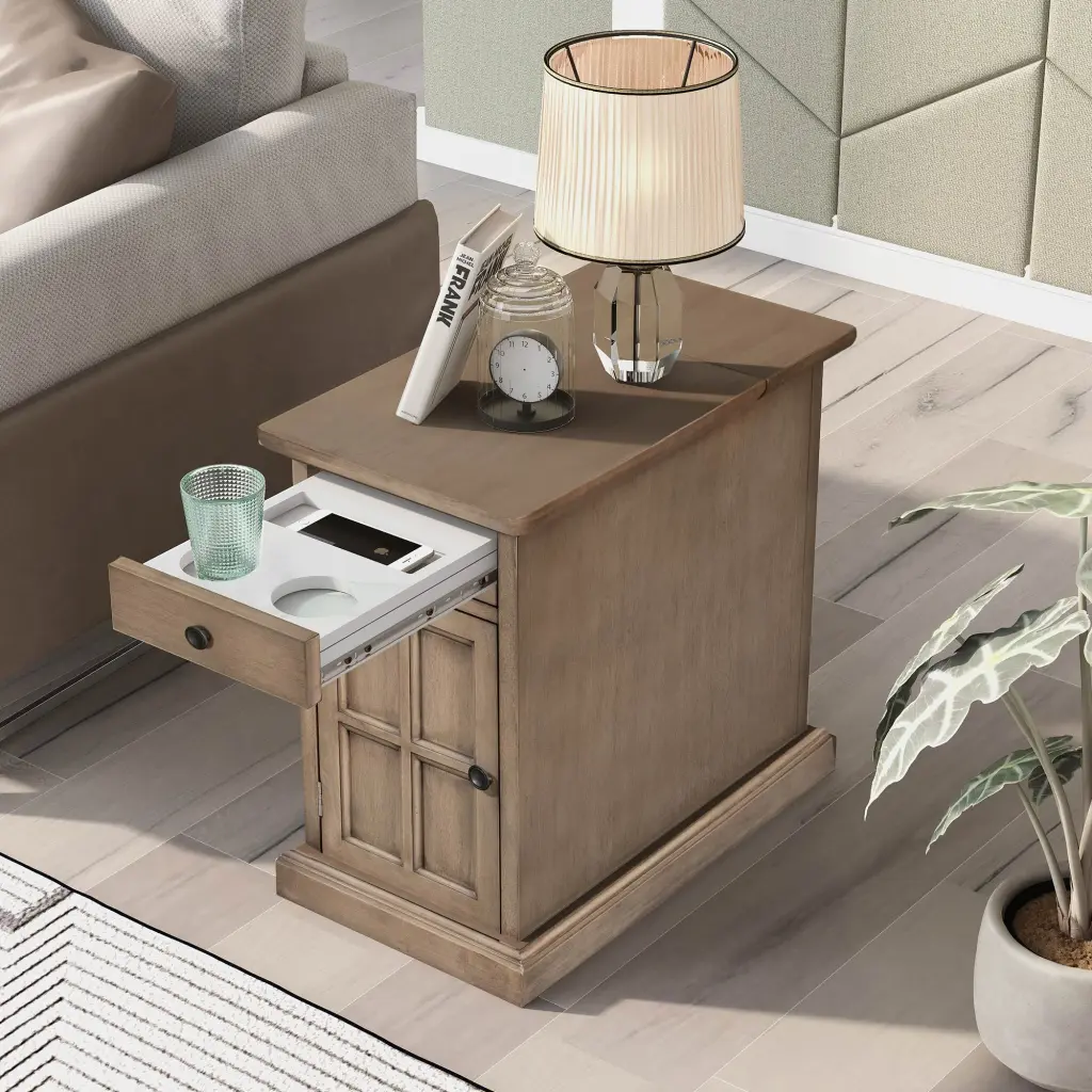 Timeless Vintage Living Room End Table Side Table USB Ports and Outlet u-can