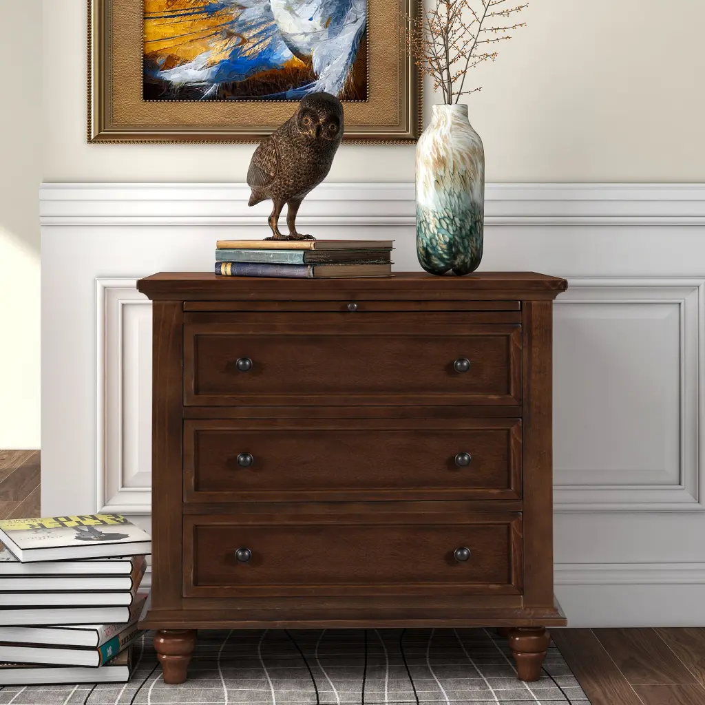 3 Drawer Storage Wood Cabinet End Table Pull Out Tray Living Room u_style