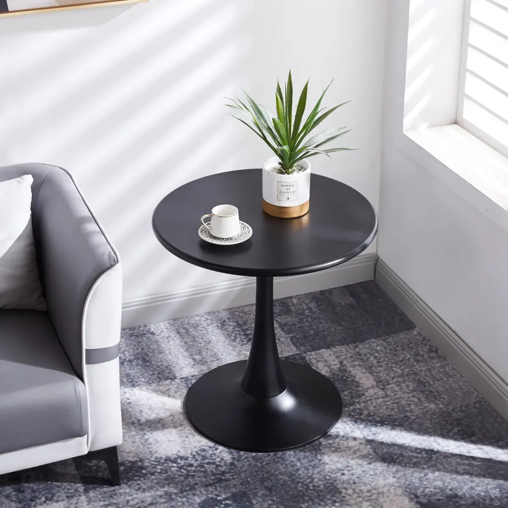 Modern 23.6 Inch Diameter Solid Metal Base Black Round End Table - Stylish Living Room Furniture w1241 artisan furniture