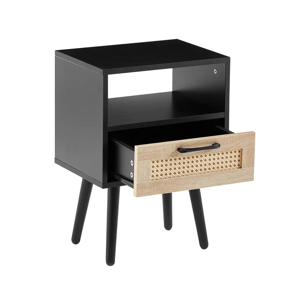 15.75 Inch Rattan End Table Drawer and Solid Wood Legs w2181