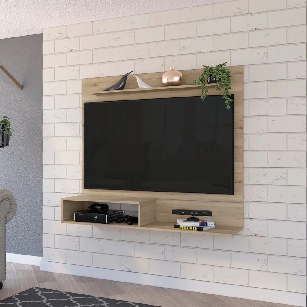Forest Hills 3 Shelf Floating Entertainment Center Light Pine Beige 50 Inch furniture max